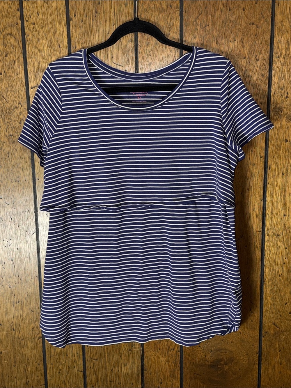 Ingrid & Isabel Navy and White Striped Short Sleeve Maternity/Nursing Tee